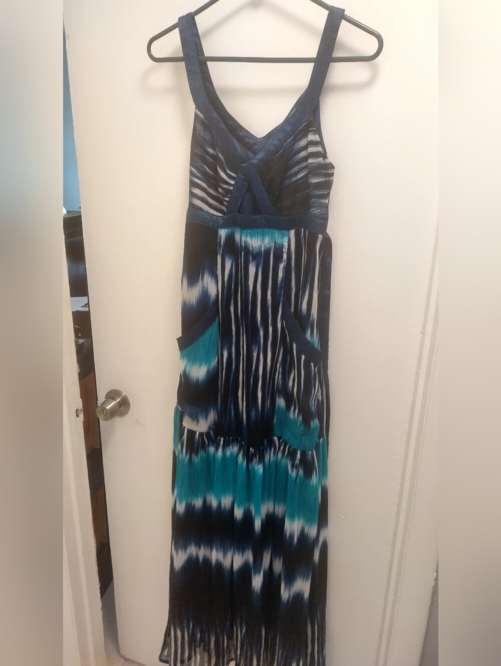 Sleeveless Maxi Dress in Navy and Teal &White Tie-Dye Size Medium